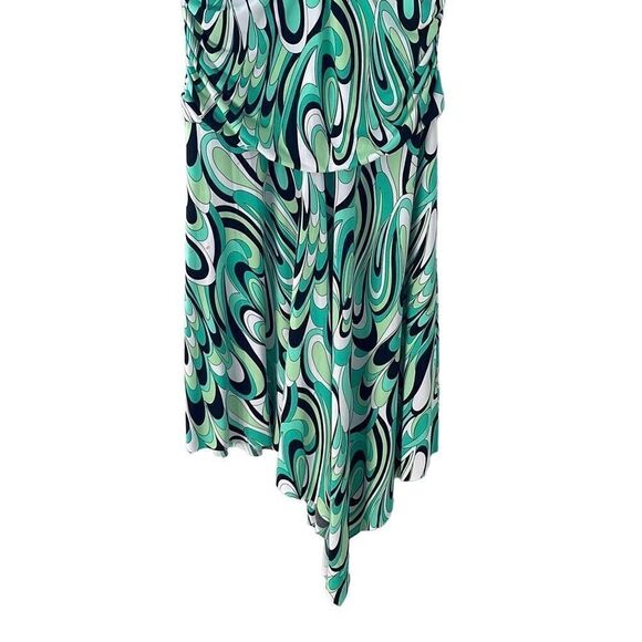 Blue Sage Womens Asymmetric Dress Fit & Flare Abstract V Neck Stretch Green‎ XL - Picture 4 of 10